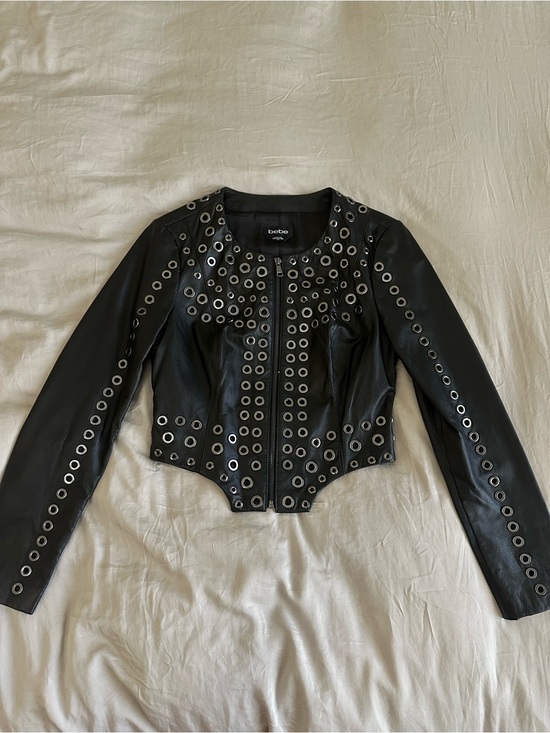 bebe Jackets & Blazers - bebe Black 100% genuine Leather Grommet Jacket